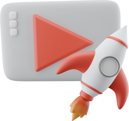 3d Play Button and Rocket